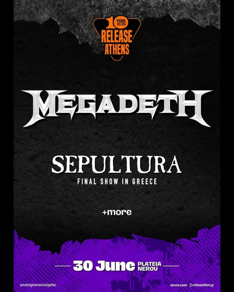 Release Athens 2026: Megadeth και Sepultura στην Πλατεία Νερού