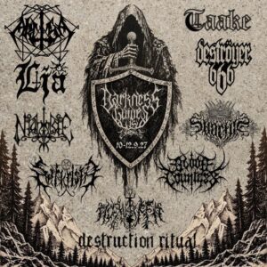 Αφίσα του Darkness Guides Us 2027 με τις δέκα πρώτες μπάντες του lineup