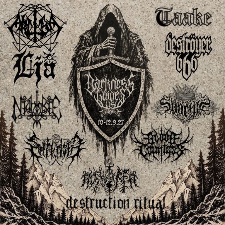 Αφίσα του Darkness Guides Us 2027 με τις δέκα πρώτες μπάντες του lineup